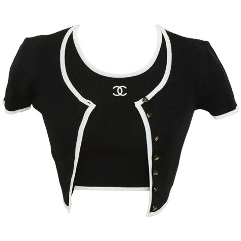 chanel crop top vintage|authentic Chanel logo sweater.